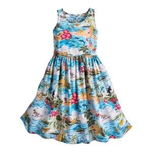 NWT Disney Parks Mickey and Friends Hawaiian Aulani Beach Fun Kids Dress 9/10 L